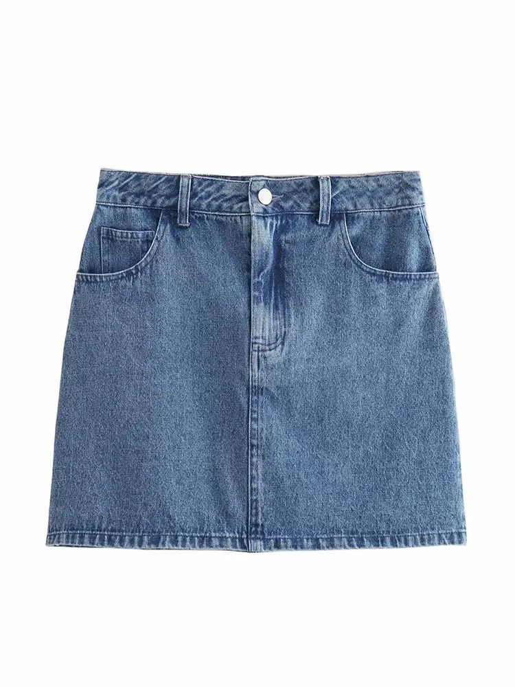 

Women summer New Chic Fashion Side Pockets decoration Slim denim Mini Skirt Vintage High Waist Zipper Female Skirts Mujer