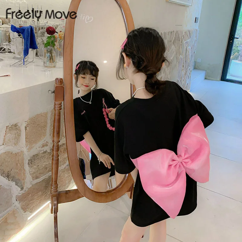 

Freely Move 2022 Summer Baby Girl Princess Solid Color Dress Half Sleeve Toddler Girl Back Bow Vestido Baby Clothes