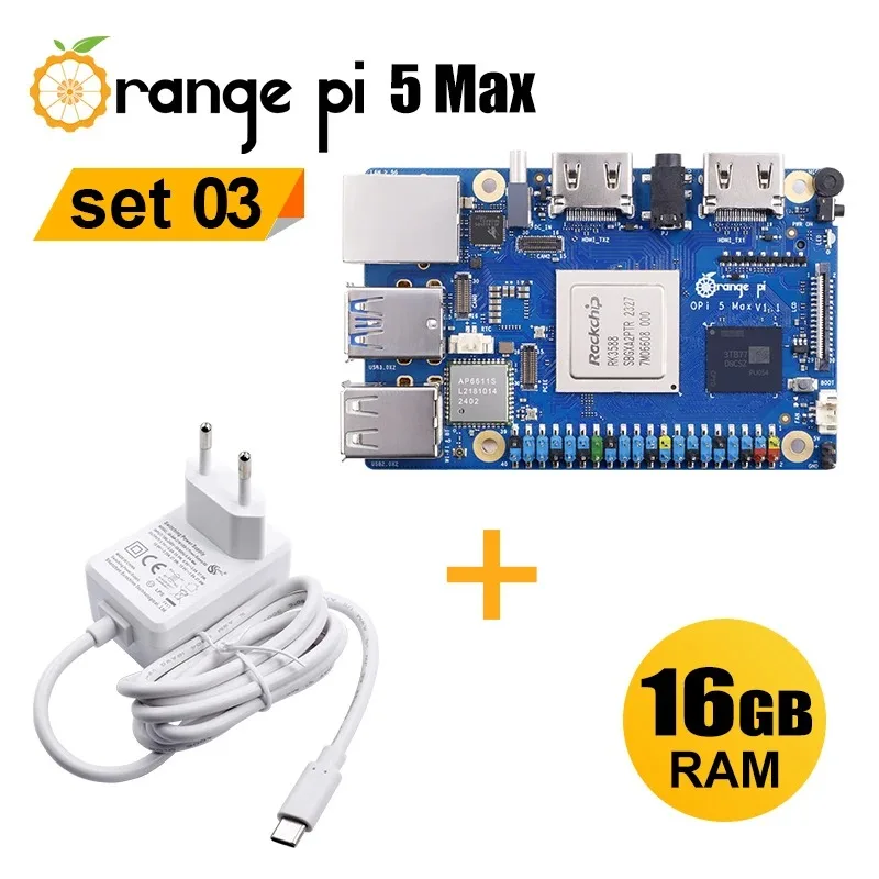 Фото Плата разработки RoRuSOrangePi 5 Max 16 ГБ с блоком питания 5В/5А, RK3588, PCIE, 2.5G LAN, Wi-Fi 6E + BT 5.3 BLE, декодирование 8K, однопроцессорная №2