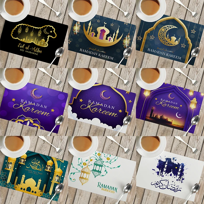 

32X42cm EID Mubarak for Home Moon Star Castle Dining Table Insulation Mat Islamic Muslim Party Ramadan Decor 2023 Kareem Gift