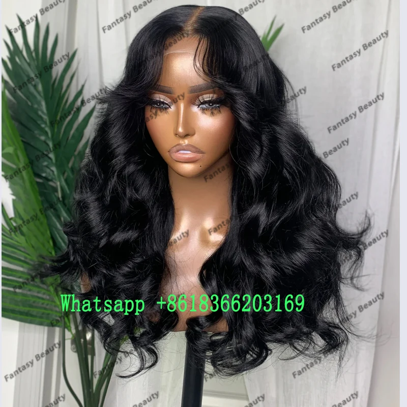 Бразильская челка для штор Черные человеческие волосы Полные парики шнурка с