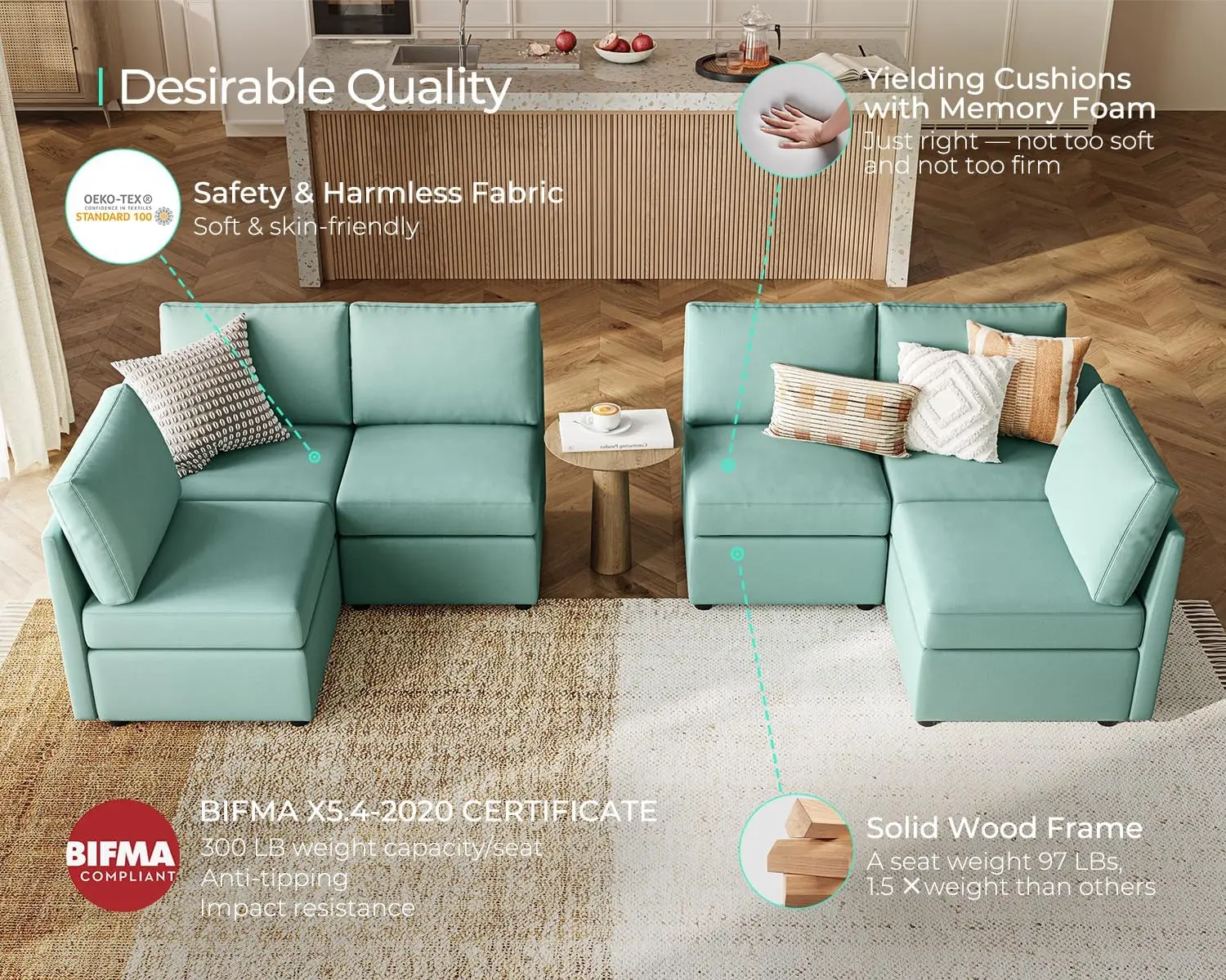 Модульный диван секционный U-образный с местом для хранения вещей пена эффектом