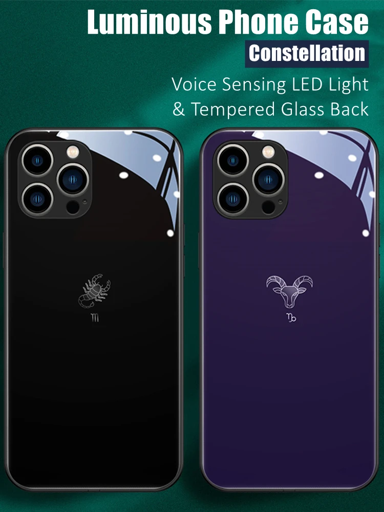 

Couple and Friend Constellation LED Light Glow Luminous Tempered Glass Phone Case for Huawei P30 40 50 60 Mate 30 40 50 Pro Plus