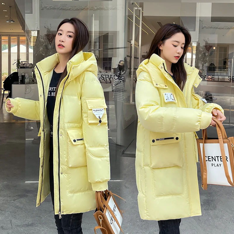 2022 New Loose Cotton Padded Coats Women Winter Hooded Parkas Thick Warm Wadded Jackets Lady Klein Blue White Green Outerwear