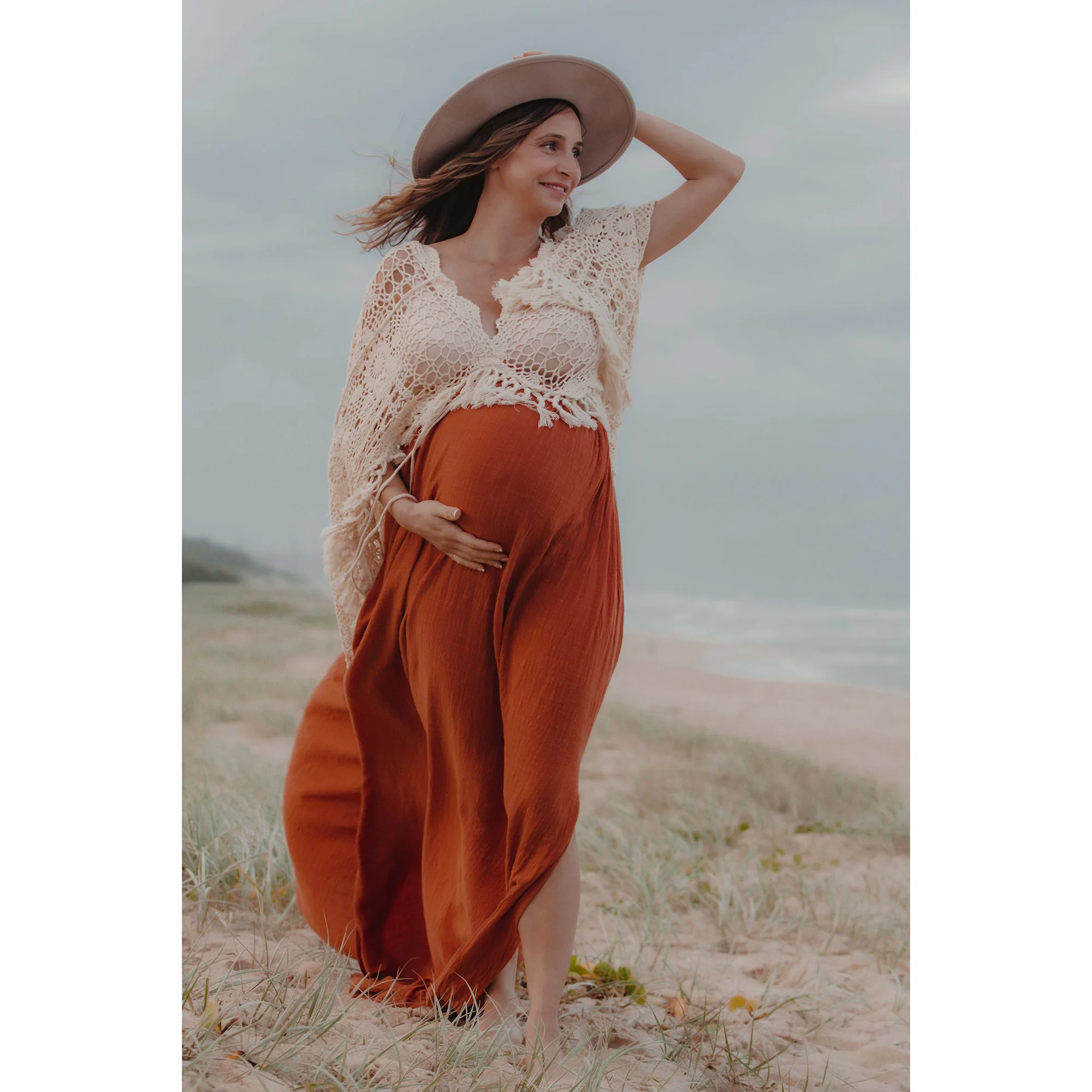 Enlarge Boho Cotton Photo Shoot Pregnant Robe Maternity Dresses with Tassels Evening Party Costume for Women Photography Accessories