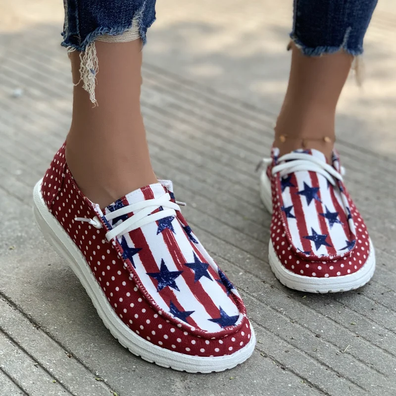 2023 Canvas Shoes Woman Light Weight Slip-on Flat Sneakers Ladies Summer Breathable Cloth Loafers Brand Design Print