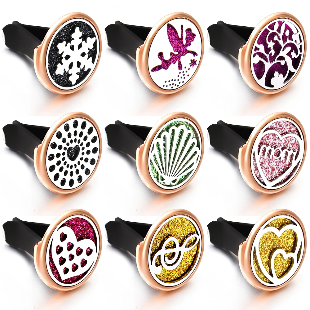 

Trendy Golden Insert Aromatherapy Car Locket Pendant Car Air Freshener Clip Essential Oil Perfume Locket Diffuser Accept Custom