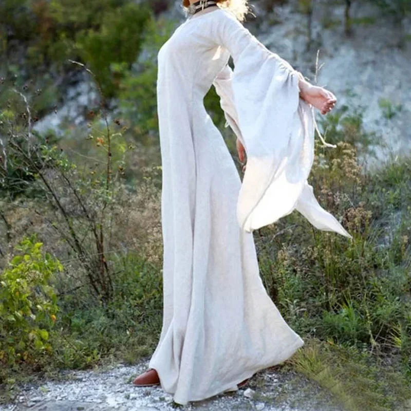 2022 Women Medieval Dress White Vintage Style Renaissance Dress Floor Length Lady Cosplay Dresses Retro Long Medieval Dress Gown