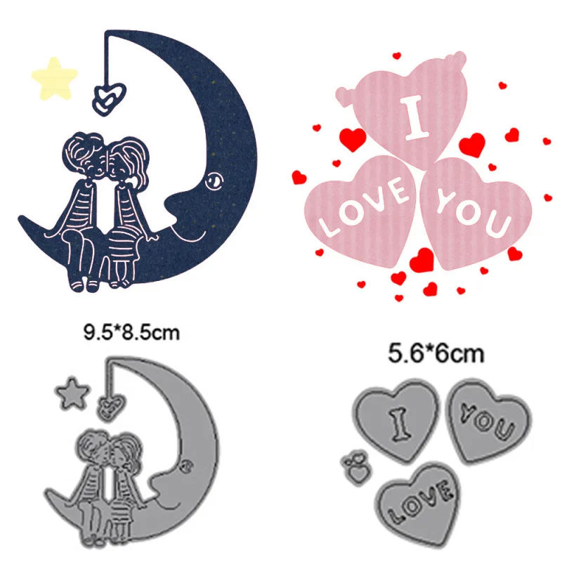 

Couple on the Moon Love Holding Hands DIY Craft Metal Cutting Dies Scrapbook Embossed Paper Card Album Craft Template Stencil