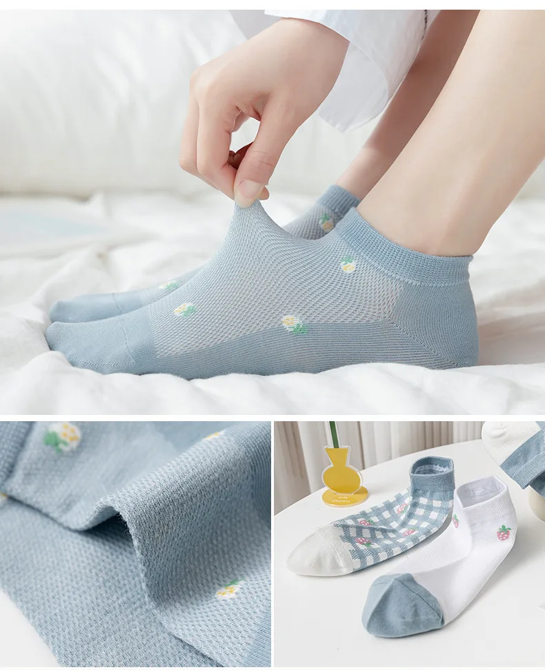 5 пар/случайные женские носки-лодочки повседневные милые Мультяшные сетчатые