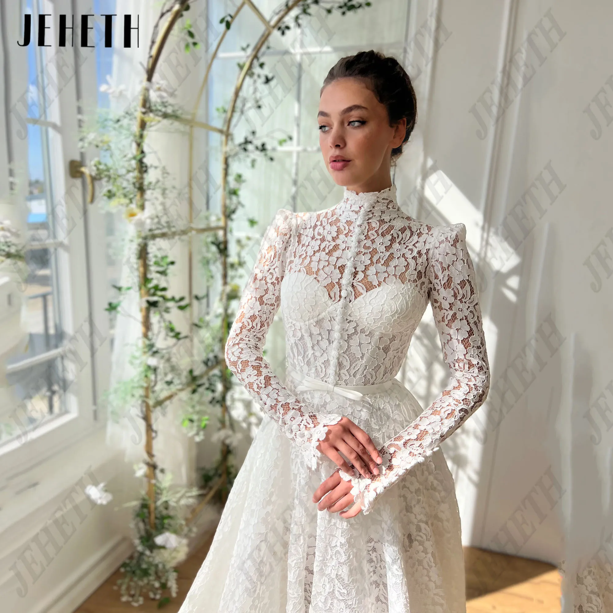 JEHETH кружевные Длинные Выпускные платья женские с длинным рукавом цвета слоновой