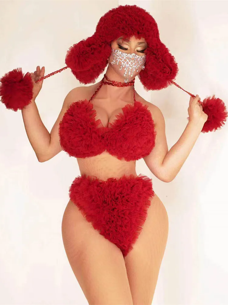 

Женский костюм для танцев на шесте, откровенный красный или белый сетчатый костюм бикини для вечевечерние и фестивалей, танцевальный костюм для диджея, певицы