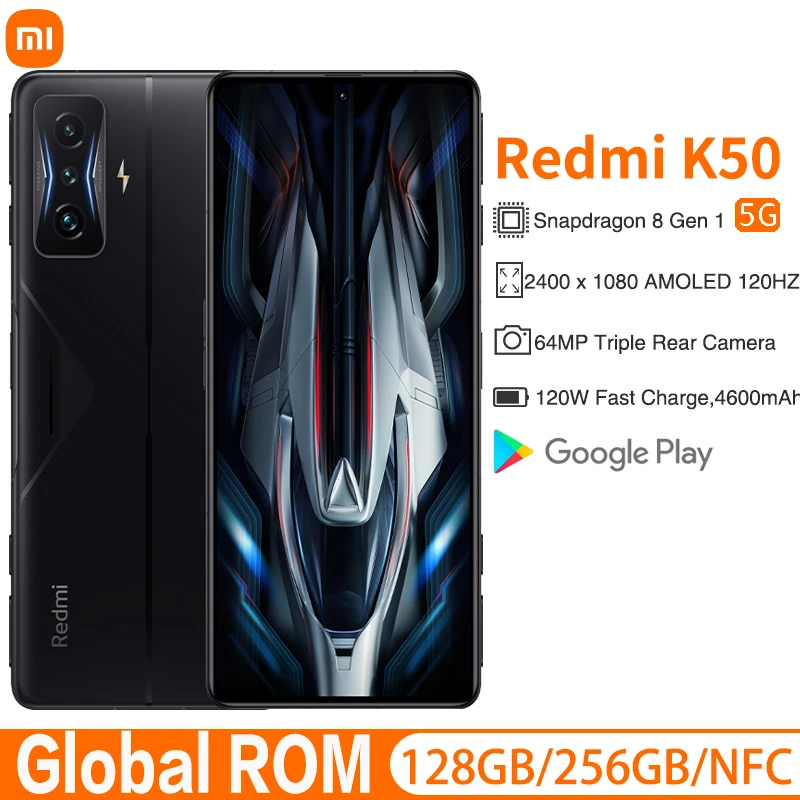 Игровой смартфон Xiaomi Redmi K50 с глобальной прошивкой Версия 5G Snapdragon 8 Gen 1 OctaCore 64-мегапиксельная камера 120 Гц Частота обновления экрана NFC