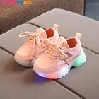 Детские дышащие светящиеся кроссовки, повседневная обувь для мальчиков и девочек, размеры 21-30, Нескользящие
