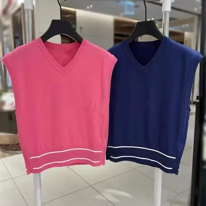 Женская одежда для гольфа осень 2024 универсальная майка с V-образным вырезом в