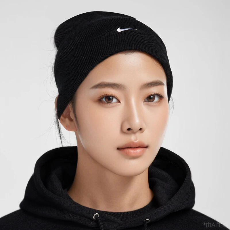 Фото Оригинальная вязаная шапка Nike Peak Swoosh для мужчин и женщин, теплая, для активного отдыха на природе, HF0187-010 №1
