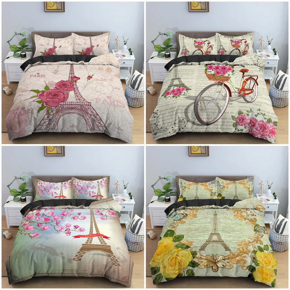 

Paris Tower Bedding Set 3D Duvet Cover For Bedroom Comforter Set With Zipper Closure Quilt Cover Queen King Size