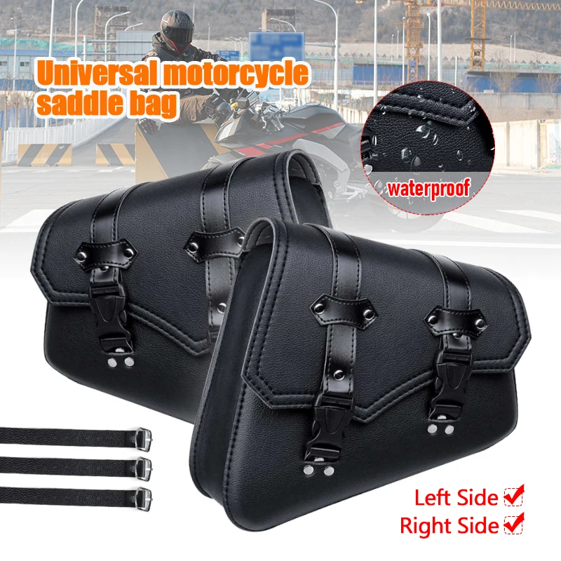 Saddle Bag Pouch Black Universal Pu Leather For Honda/suzuki/kawasaki/yamaha