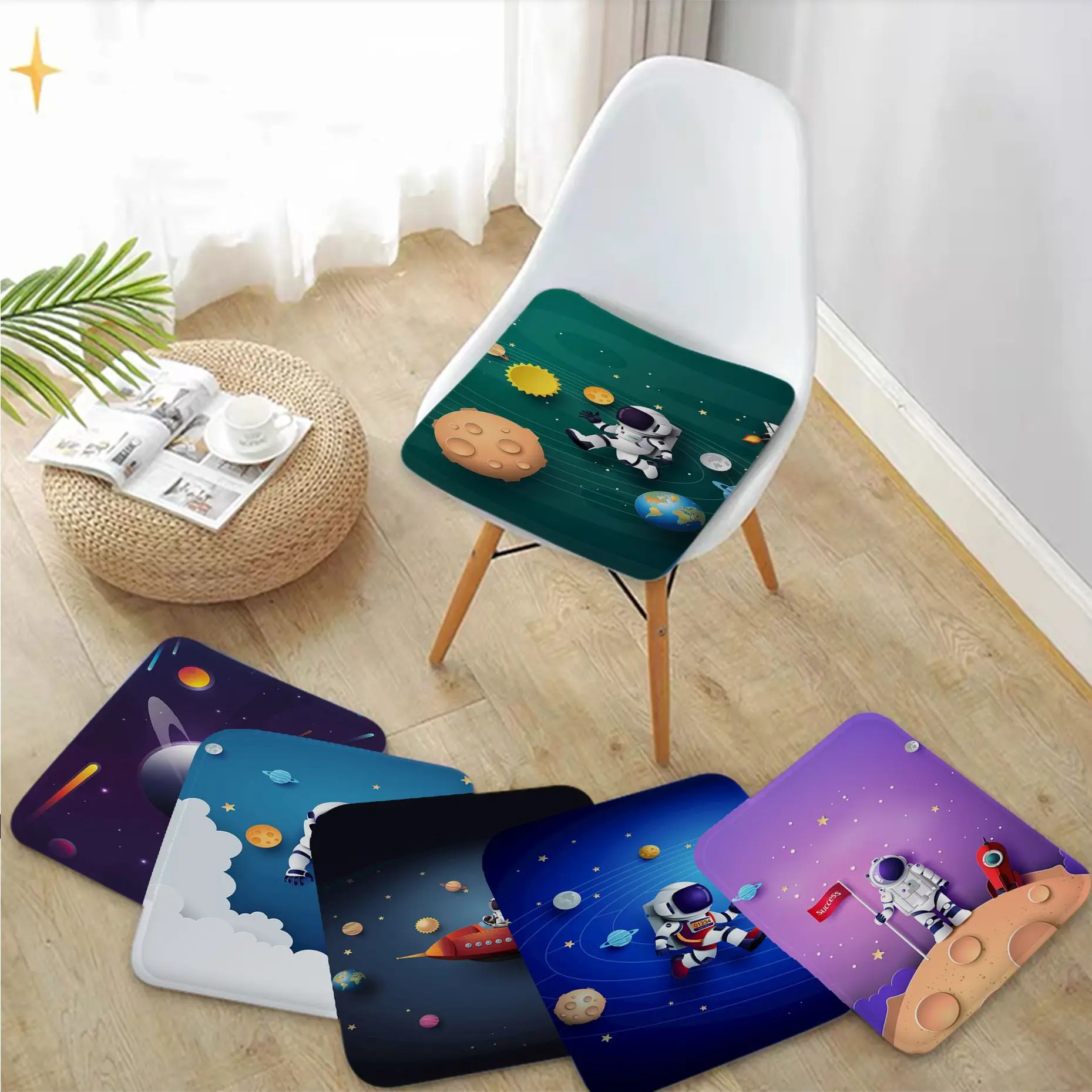 

Cartoon Space Astronaut Rocket Four Seasons Seat Pad Household Cushion Soft Plush Chair Mat Winter Office Bar Chair Cushions