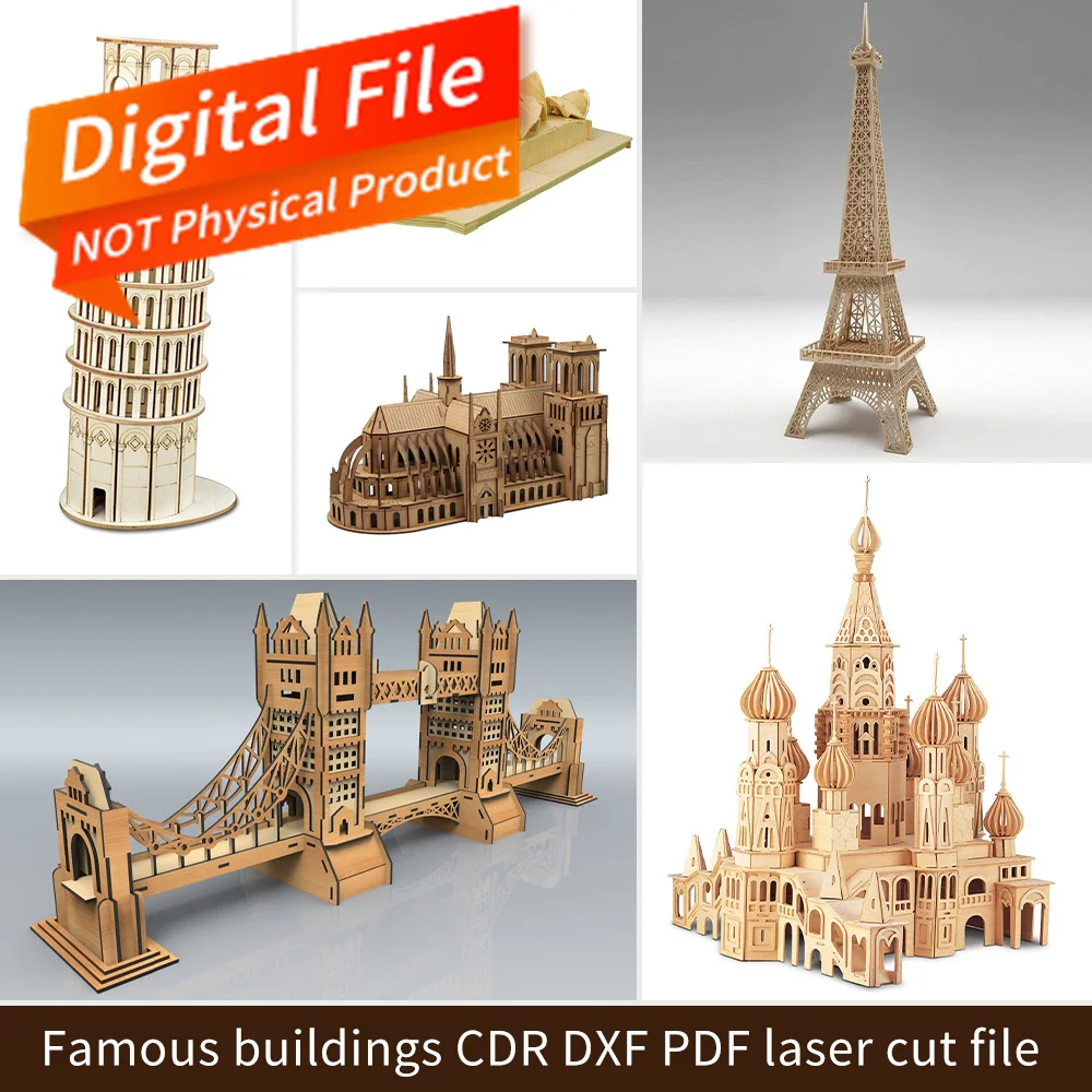 

Знаменитые Здания Модель из дерева 3D головоломки CDR DXF PDF лазерная резка файл лазерной резки вектора для лазерной/плазменной резки CNC печати