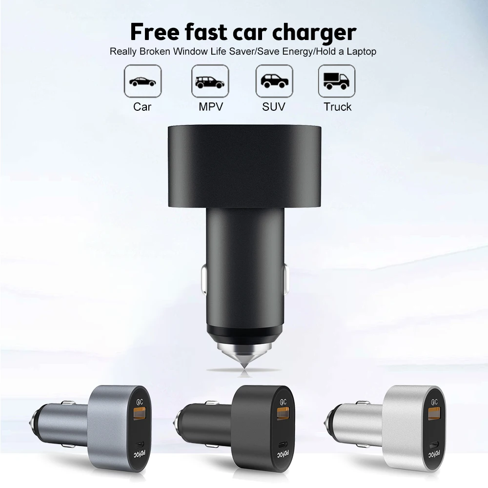 

USB-зарядное устройство QC3.0, автомобильный молоток безопасности, Автомобильный аварийный Отбойник для стекла, окна, резак для ремня безопасн...