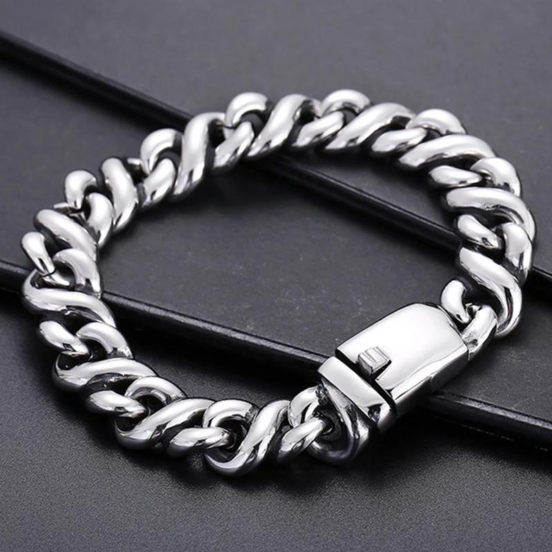 

14mm Heavy Punk Curb Cuban Link Chain Bracelets For Men Hiphop Polished Stainless Steel Blank Color Biker Bangle Jewelry Gifts