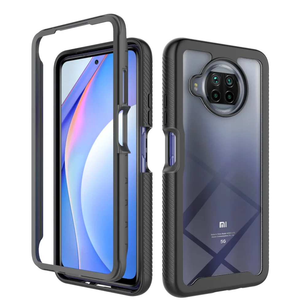Hybrid Rugged Armor PC + TPU Shockproof Case for Xiaomi Mi 10T Lite Soft Frame Transparent Back Cover For Mi 10T Note 10 Lite