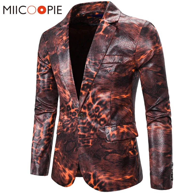 Men Stage Performance Jackets High Quality Brand 3D Leopard Print Slim Fit Red Korean Blazer Men Social Suit Jacket Veste Homme