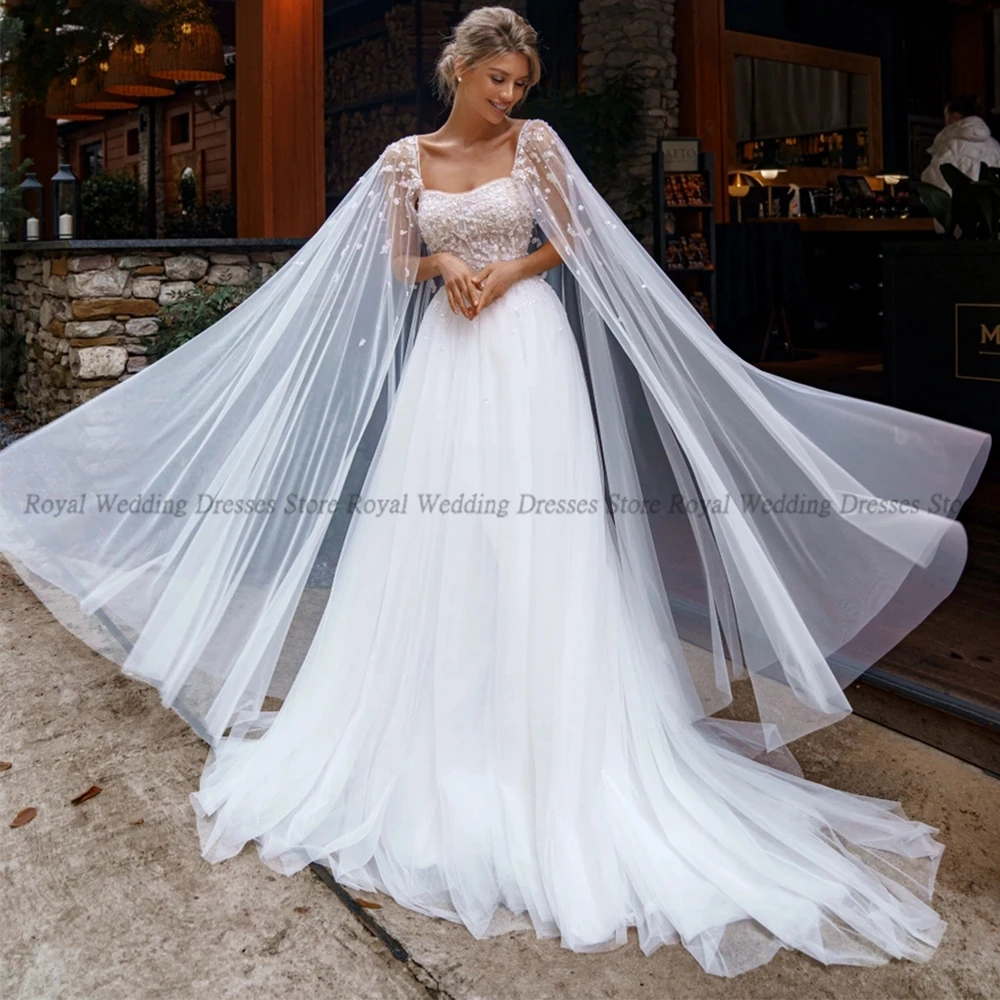 

Retro A Line Wedding Dresses Draped Sashes Applique Tulle Flower Embroidery Open Back 2022 Summer Floor Length Gowns Robe De Ma