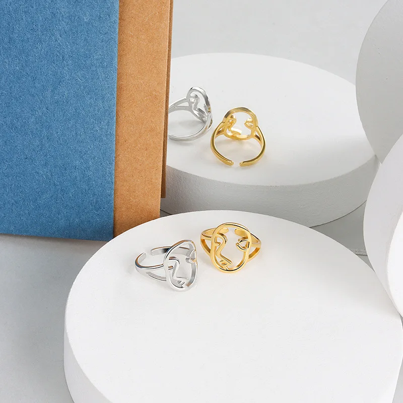 

Женское асимметричное Открытое кольцо BASDOLL, простое кольцо из стерлингового серебра с полым лицом, подчеркивающее индивидуальность, ювелир...