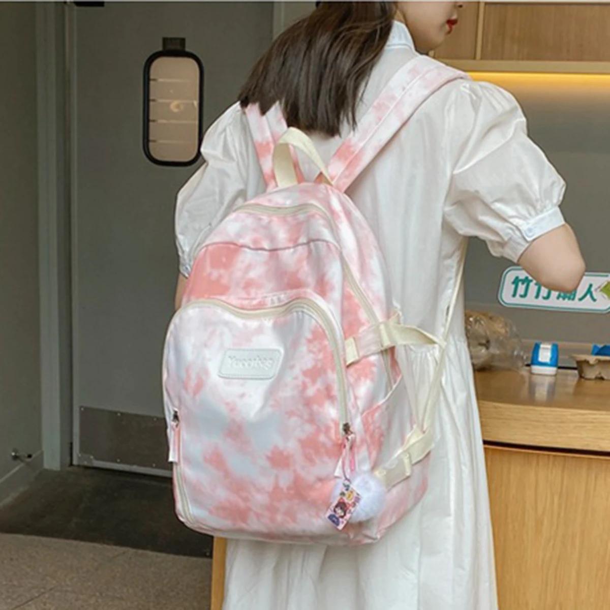

Нейлоновый женский рюкзак Tie-dye, Модный повседневный школьный ранец для девочек-подростков, симпатичная сумка через плечо в японском стиле, ...