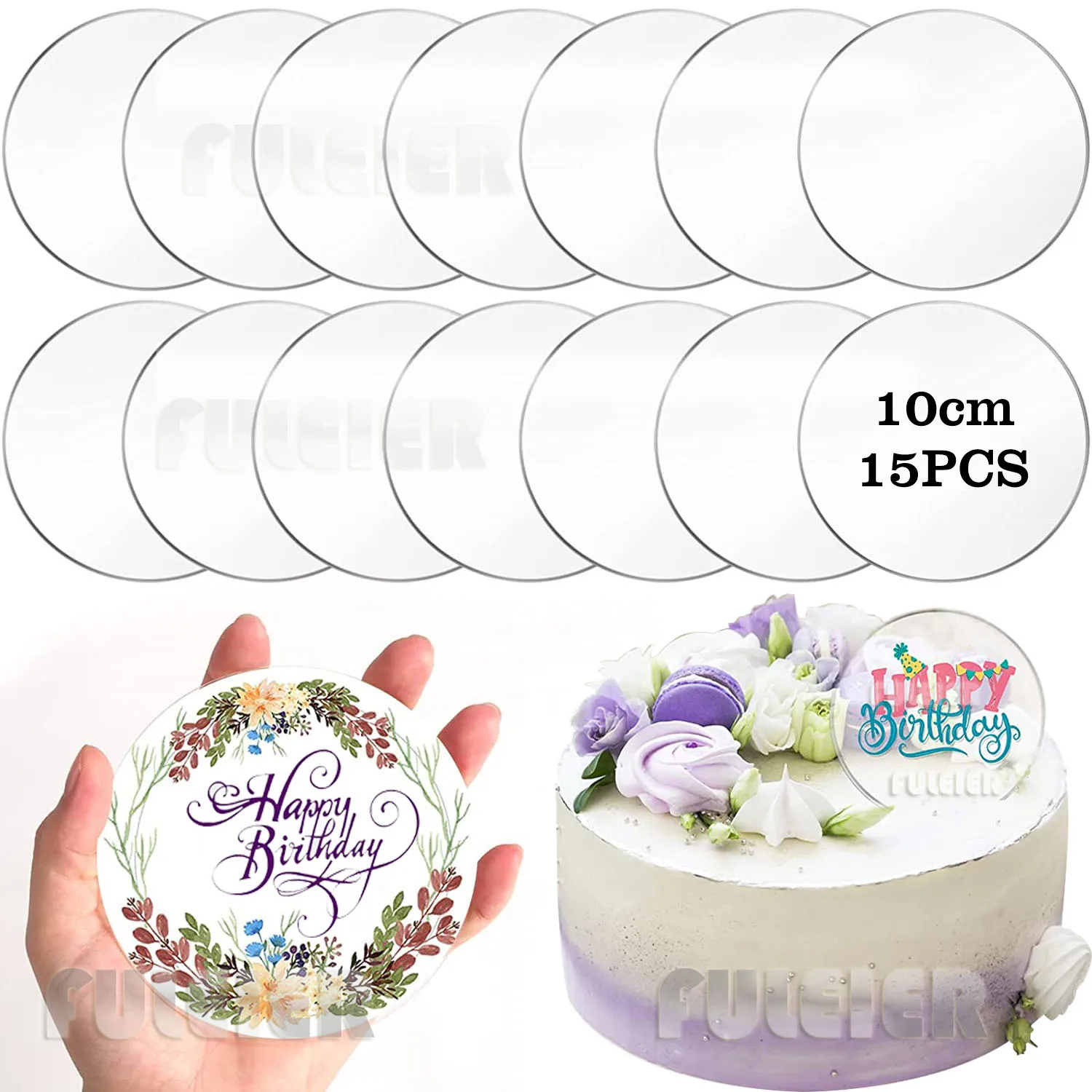 

15pcs 10cm Round Acrylic Cake Toppers CupCake Decoration Tool Acrylic Sheet Circle Blanks Panel Painting DIY Crafts