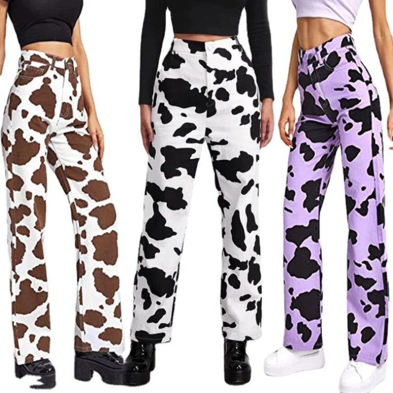 

Women Jeans Streetwear Vintage Jeans Spring Summer Fashion High Waist Denim Straight-Leg Pants Shorts Women Printed Loose Jeans