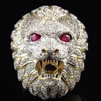 realistic red crystal eye lion head punk rings women zircon cubic luxury rings for men party club fashion gothic rings jewelry