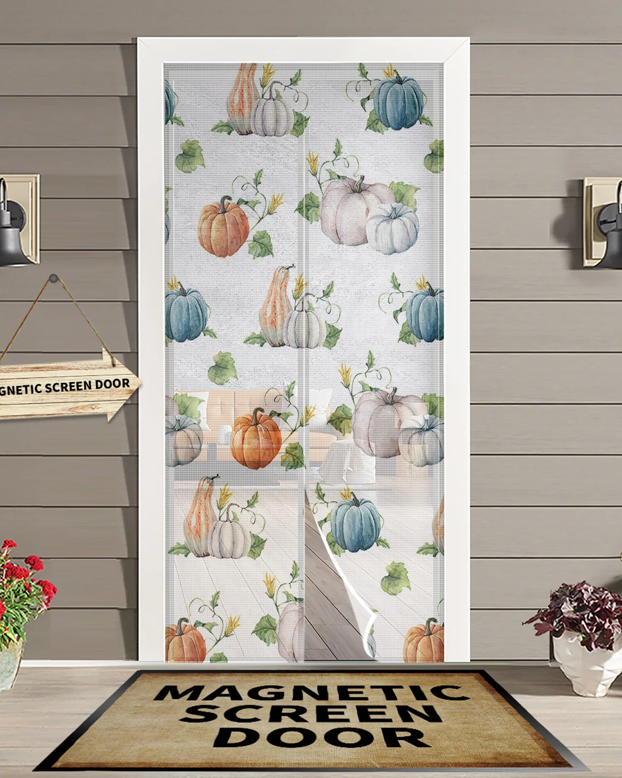 

Autumn Pumpkin Maple Leaf Modern Magnetic Mosquito Door Curtain Anti Mosquito Insect Fly Bug Bedroom Door Curtain