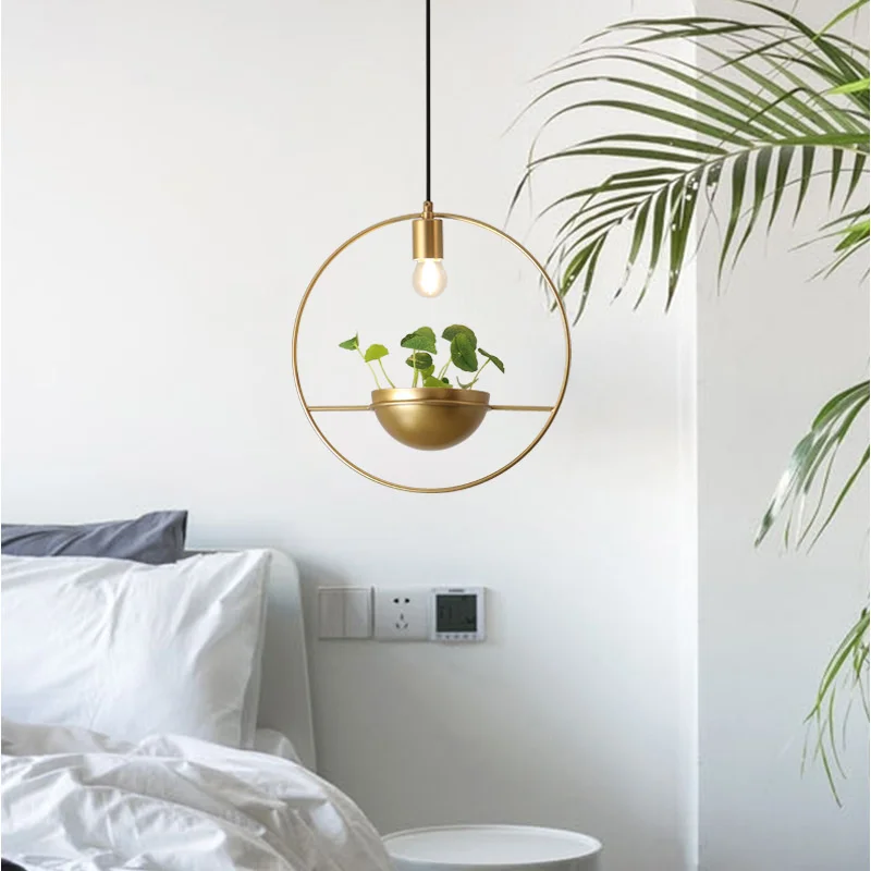 

Nordic Pot Culture Pendant Lamp Fixture Modern Golden Metal Ring Hanging Light Luminaire Lamparas De Techo Colgante Moderna Deco