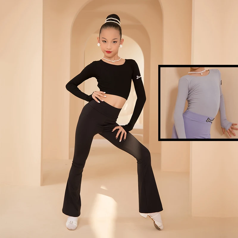 

Latin Dance Tops Long Sleeve Backless Rumba Practice Shirt Samba Training Jumpsuit For Kids Ballroom Dance Stage Costume DWY8409