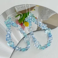 new blue bowknot mobile strap phone chain women crystal beads phone charm bracelet anti lost lanyard phone jewelry gift for girl