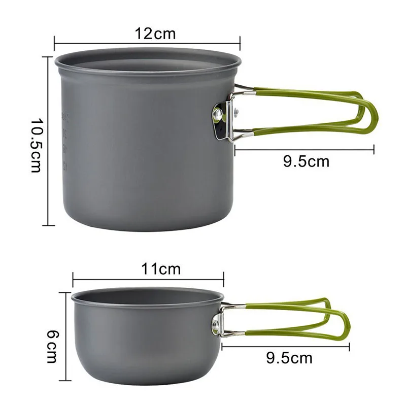 Camping Cooking Utensils Outdoor Aluminum Tableware 1-2 Persons Set Portable Kettle Pans Pots Hiking Picnic Travelling Equipment