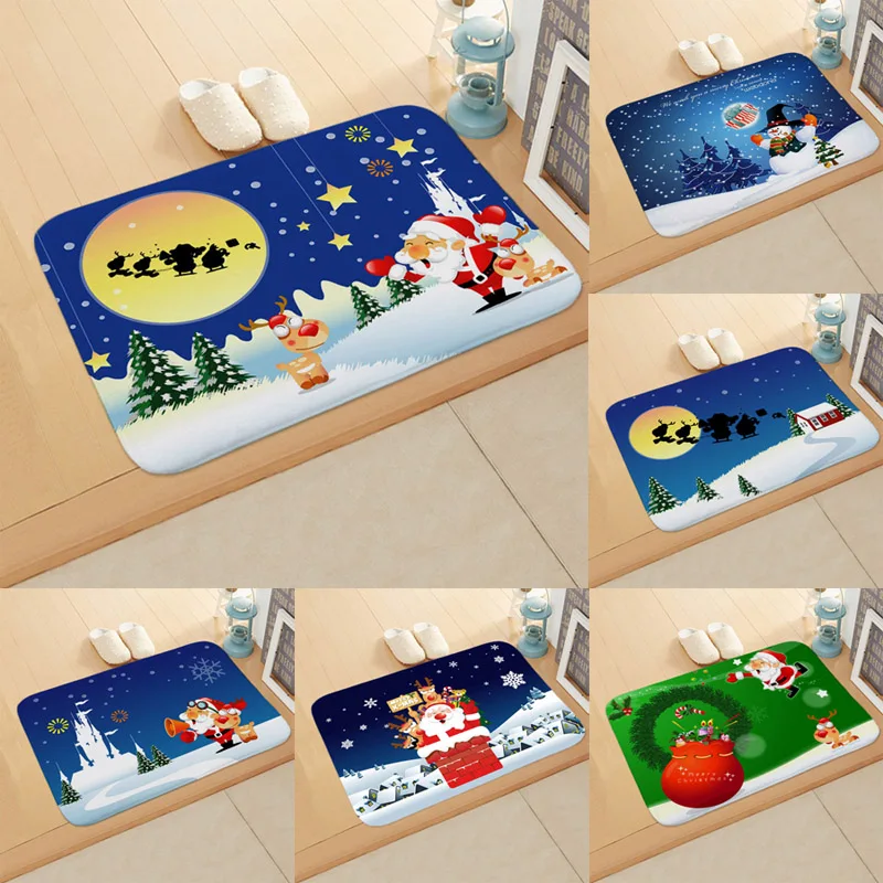 

Merry Christmas Doormat Christmas Decor Welcome Home Anti-Slip Door Mat Carpet Christmas Santa Claus Decor Flannel Floor Mat Rug