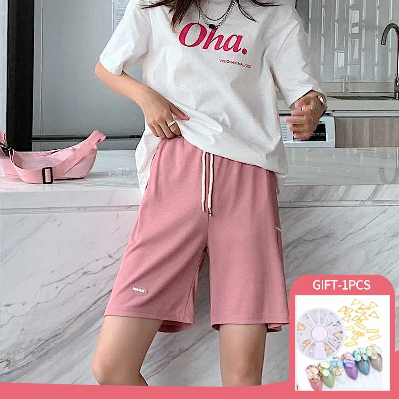 

Ice Silk Shorts Women Loose Summer Casual Sports Five-Point Pants High-Waist Harajuku Elasticity Woman Clothes Pink Shorts 2022