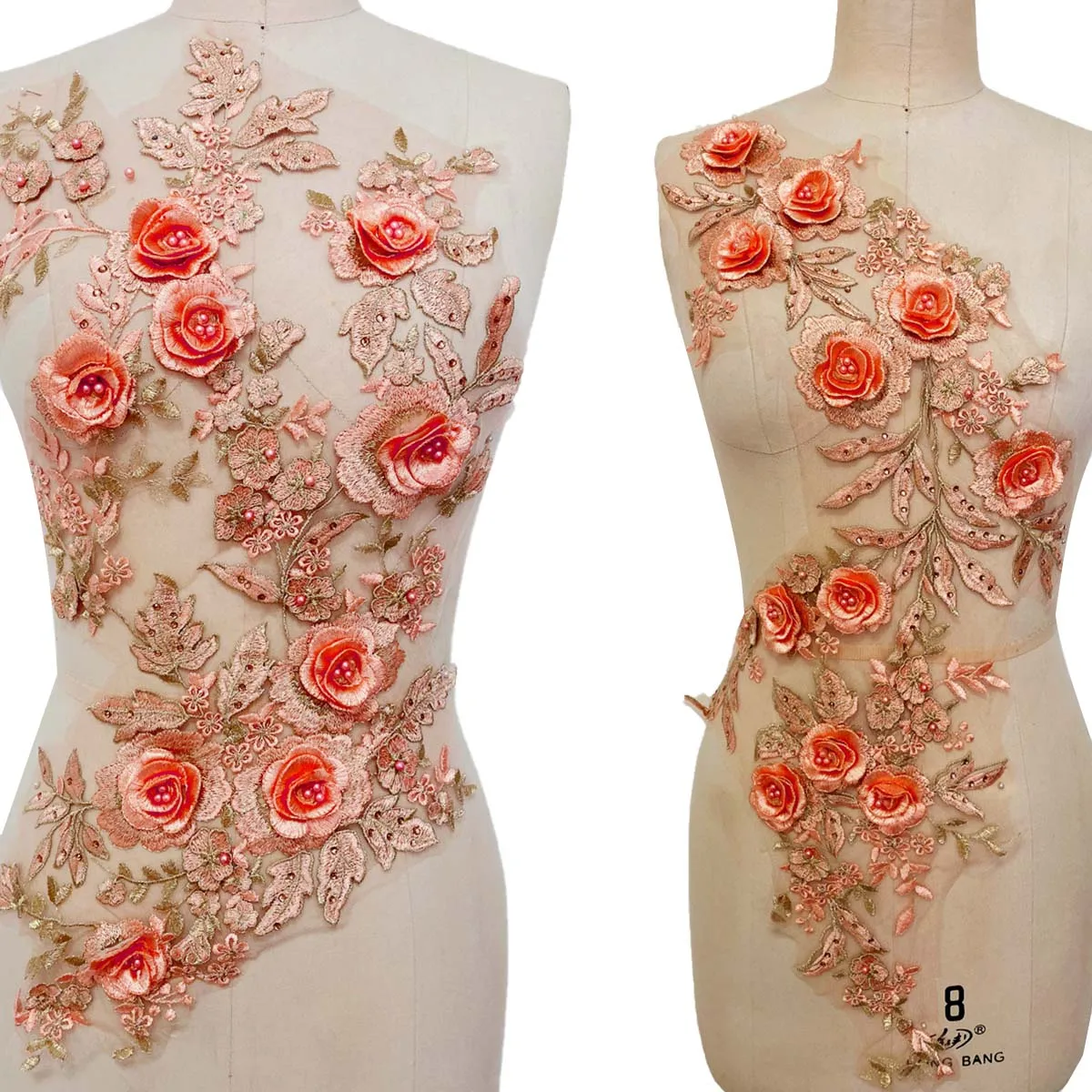 

3D Цветочные Стразы, кружевные нашивки, аппликация цвета шампанского, 2 вида