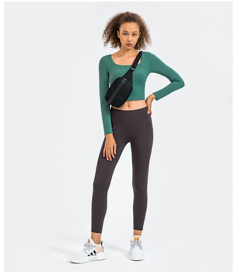 Yoga Sport Fitness Womens Clothing Gym Shirts Women's Long Sleeve Top Sportswear Outdoor Jogging Leisure Crop Top with Chest Pad