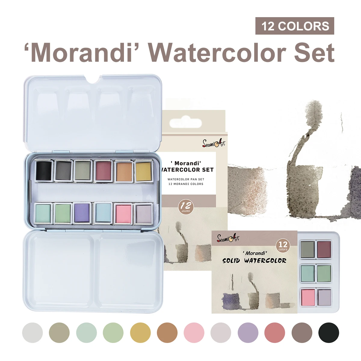 

12Color Tin Box Solid Watercolor Morandi Color Water Color Paint for Cartoon Portraits Painting Drawing Art Supplies