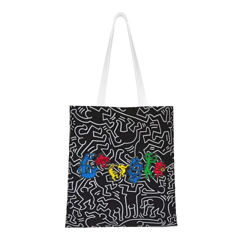 

Mickey Abstract Geometric Keiths Shopping Tote Bags Recycling Canvas Shoulder Shopper Haring Crazy Dancer Graffiti Handbag