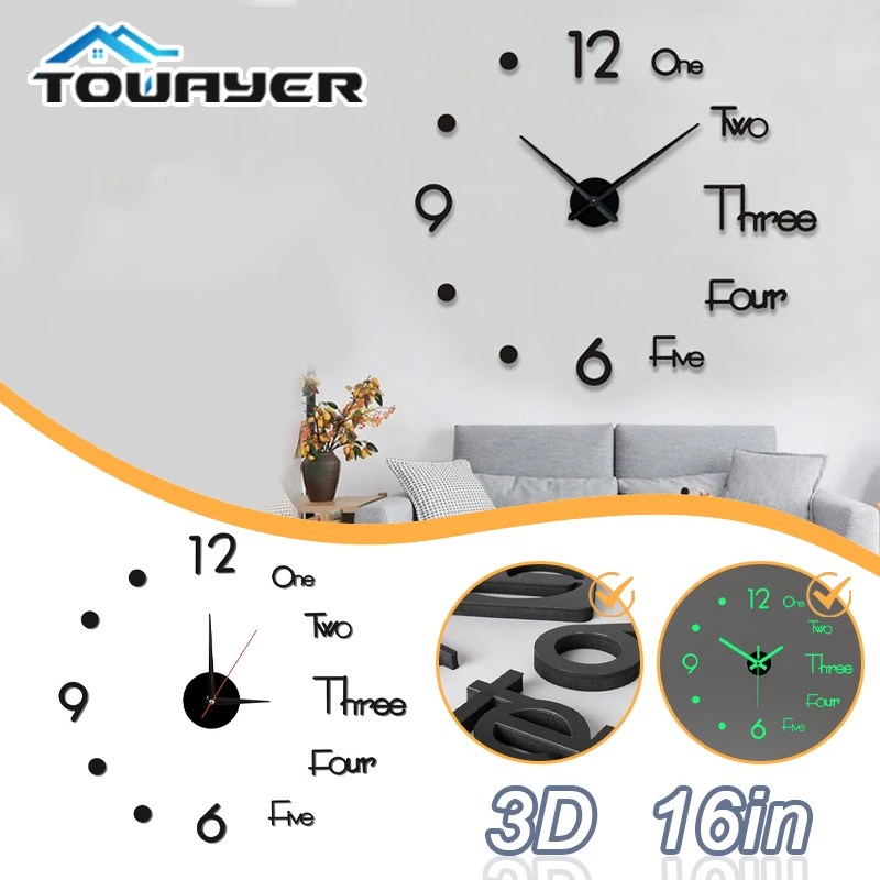 

2022 Fashion 3D wall clock mirror sticker DIY brief living decor meetting room wall clock Modern Design Acrylic Glow Living Room