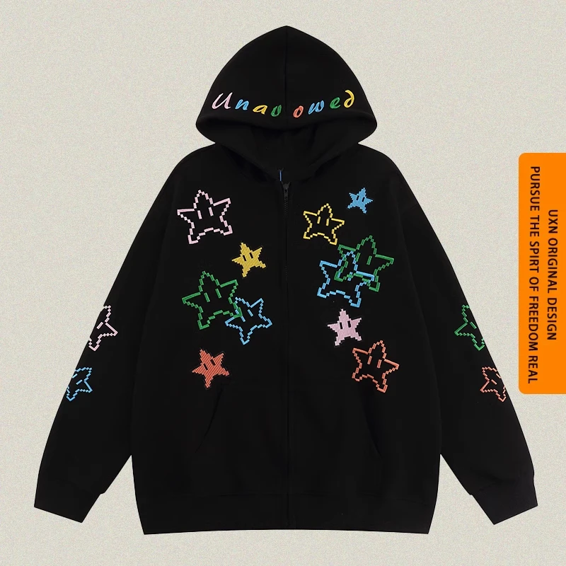 

Толстовка Женская в стиле Харадзюку, милый свитшот в стиле оверсайз с принтом радуги и звезд, на молнии, Свитшот в стиле хип-хоп, абрикосового цвета, свободная зимняя куртка, Y2K