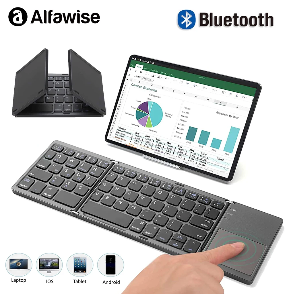 Купи English/Russian Portable Mini Folding Bluetooth Keyboard Wireless Foldable Touchpad Keypad For IOS Android Windows Ipad Tablet за 1,739 рублей в магазине AliExpress