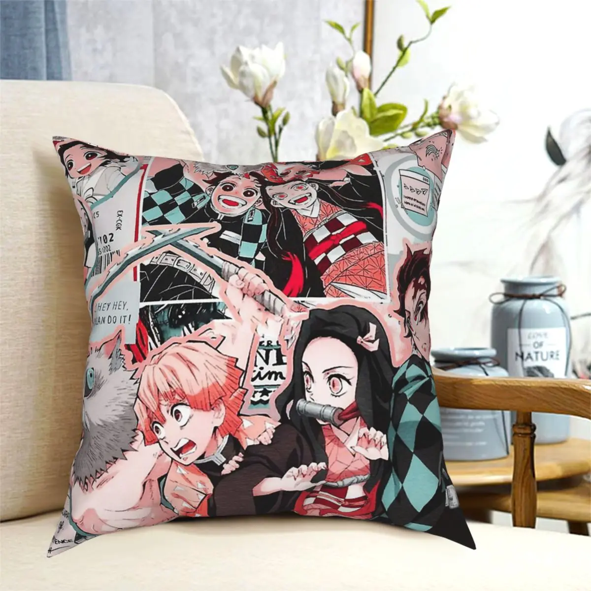 

Characters Polyester Cushion Cover Demon Slayer Kimetsu no Yaiba Anime For Home Chair Decorative Kawaii Pillow Cover