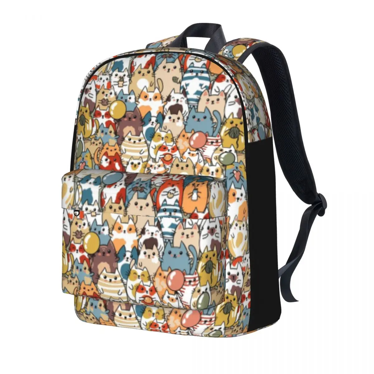 

Cute Cats Repeat Backpack Colourful Funny Animals Cartoon Workout Backpacks Girl Streetwear School Bags Design Soft Rucksack
